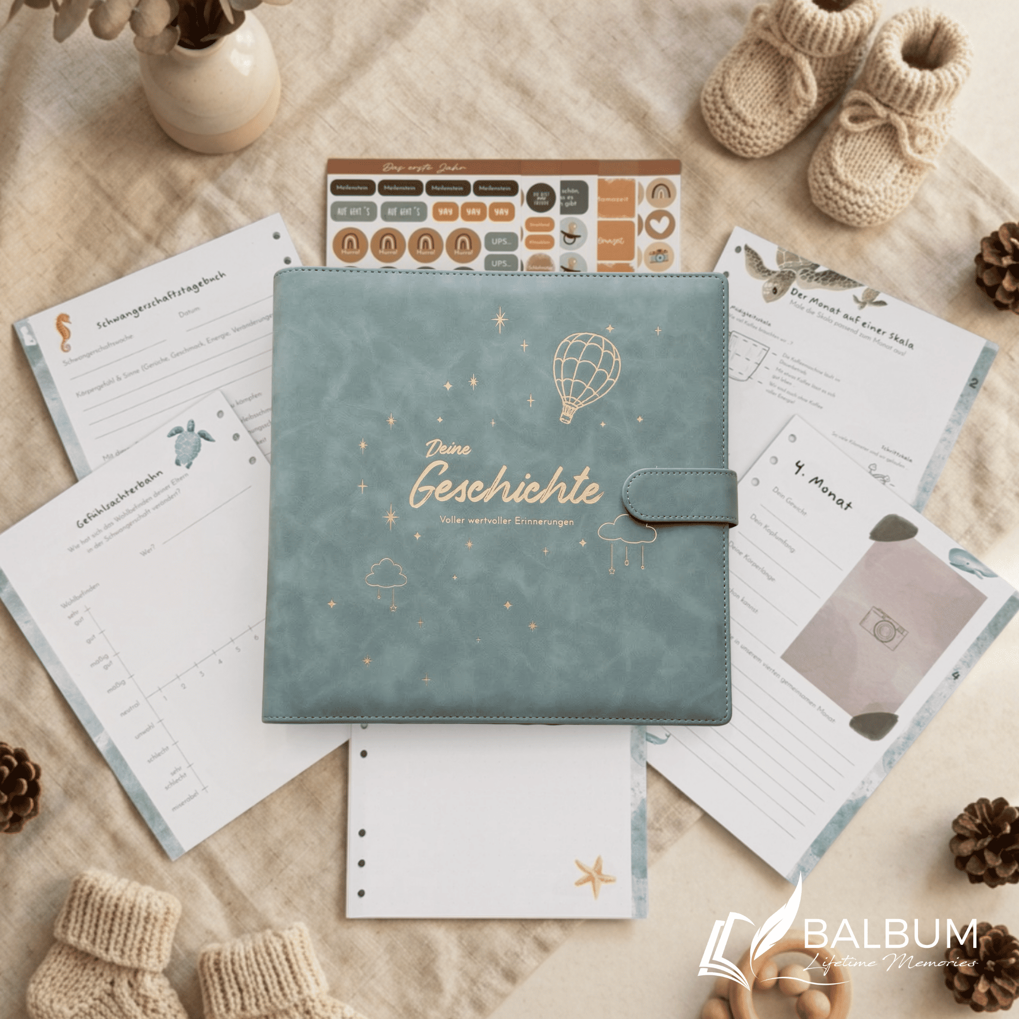 Babyalbum Bundle – Schwangerschaft & erstes Jahr – Meer | Einband Hellblau