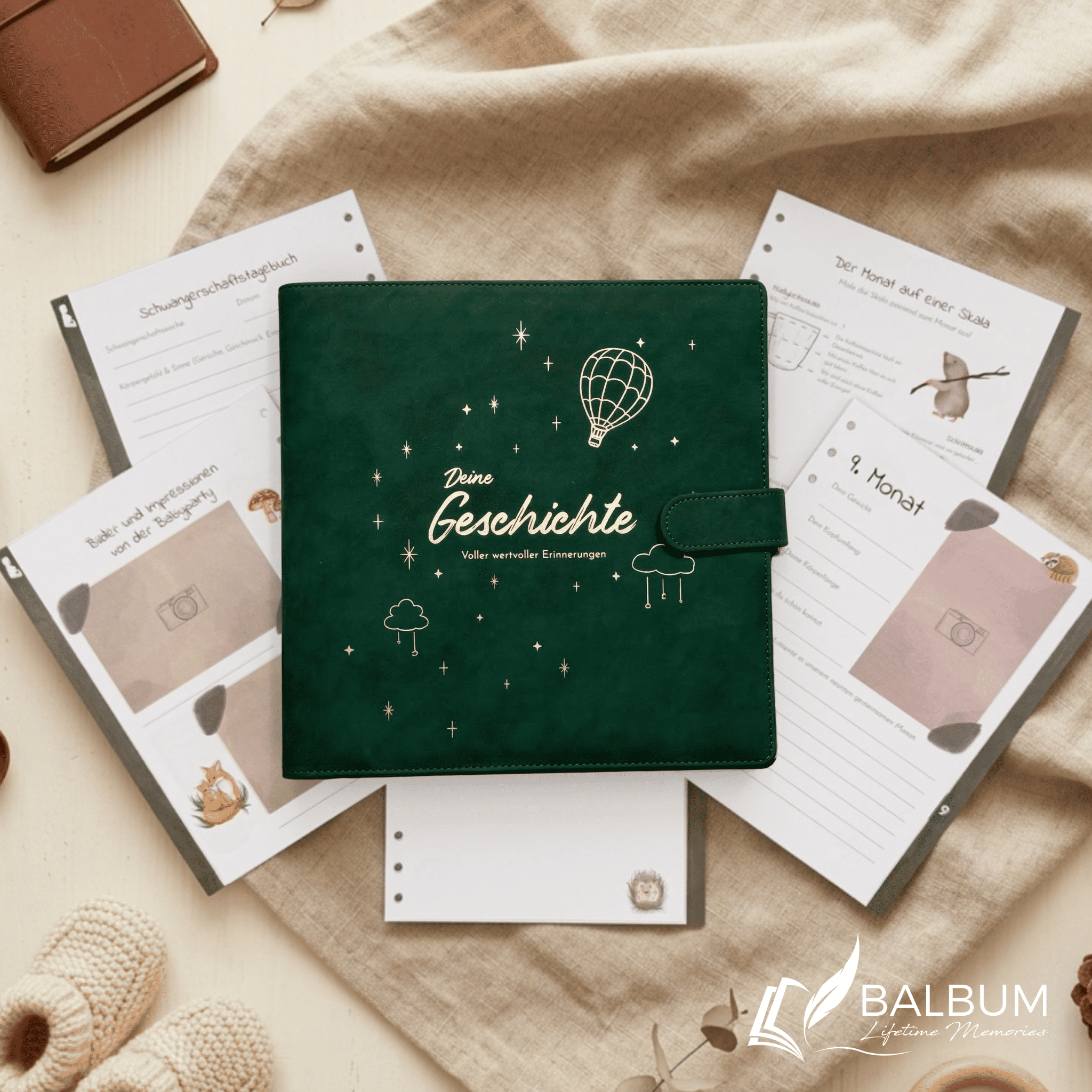 Babyalbum Bundle – Schwangerschaft & erstes Jahr – Wald | Einband Dunkelgrün