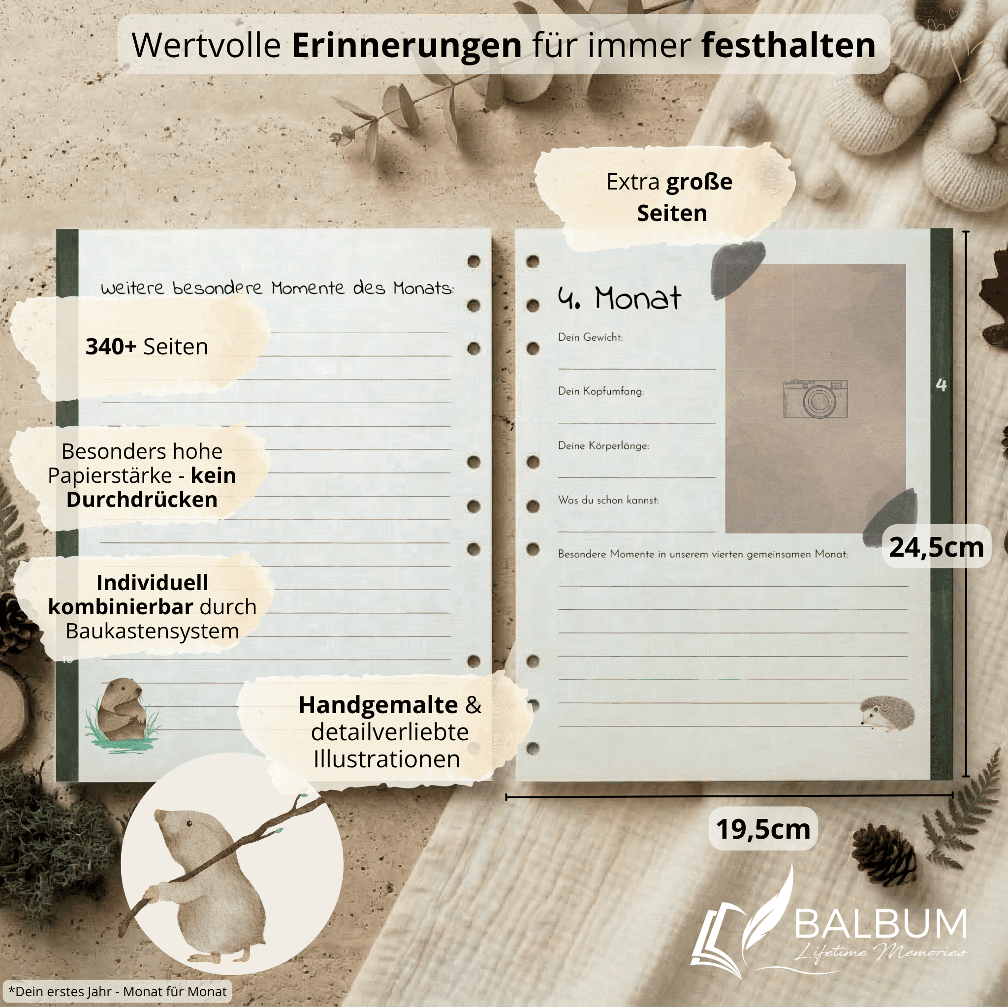 Babyalbum Bundle – Schwangerschaft & erstes Jahr – Wald | Einband Altrosa