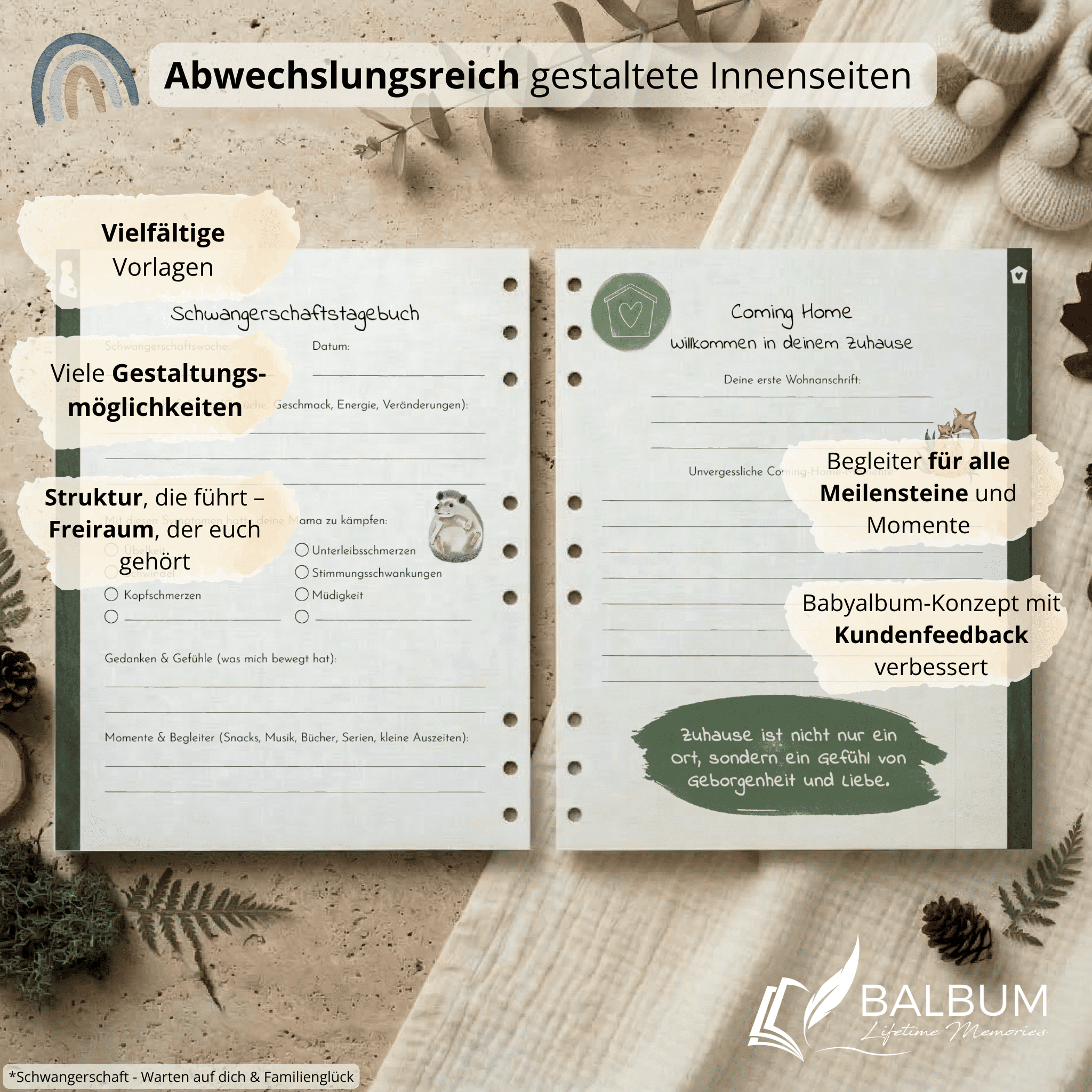 Babyalbum Bundle – Schwangerschaft & erstes Jahr – Wald | Einband Altrosa