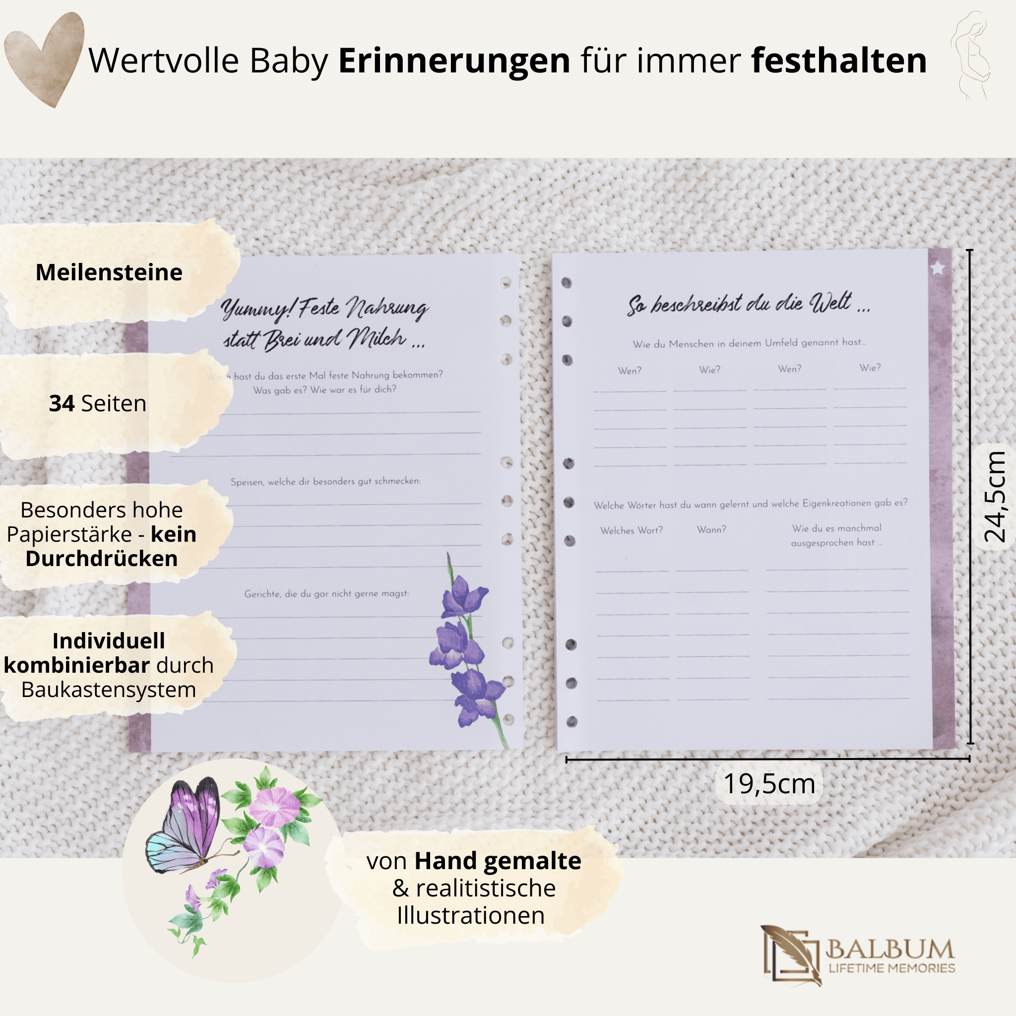 Meilensteine mit 34 Seiten (Blumen)