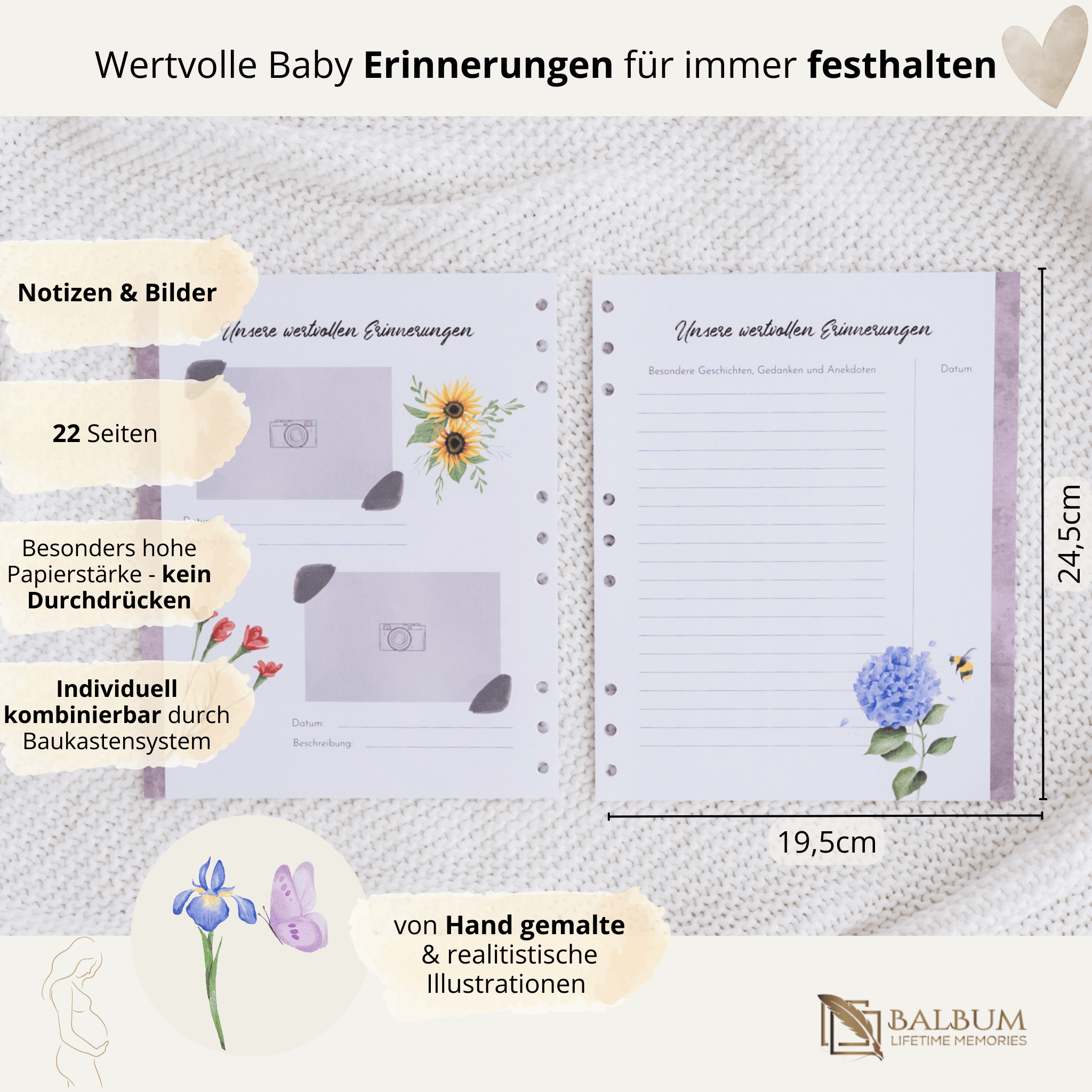 Notizen und Bilder mit 22 Seiten (Blumen)