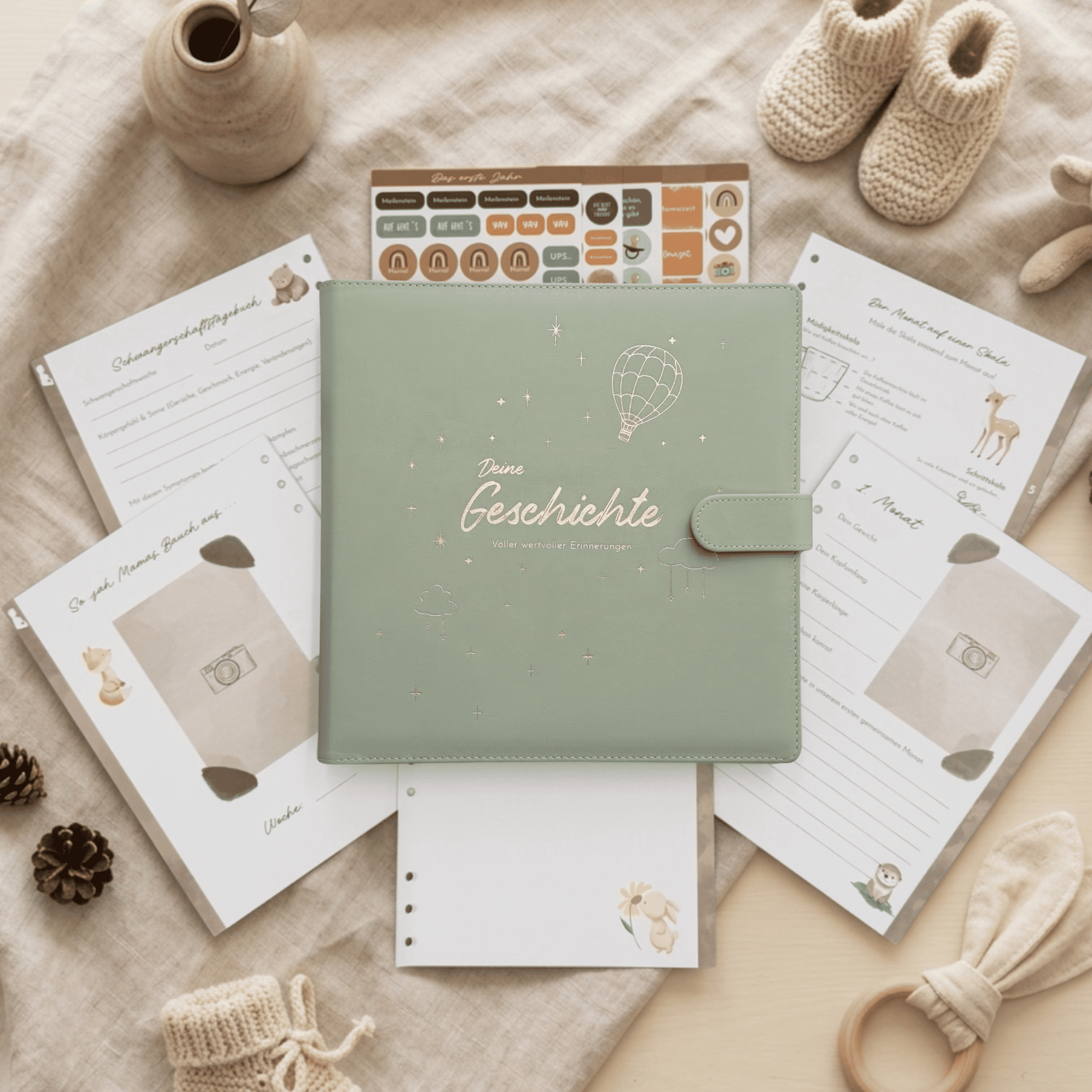 Babyalbum Bundle – Schwangerschaft & erstes Jahr – Natur | Einband Salbeigrün