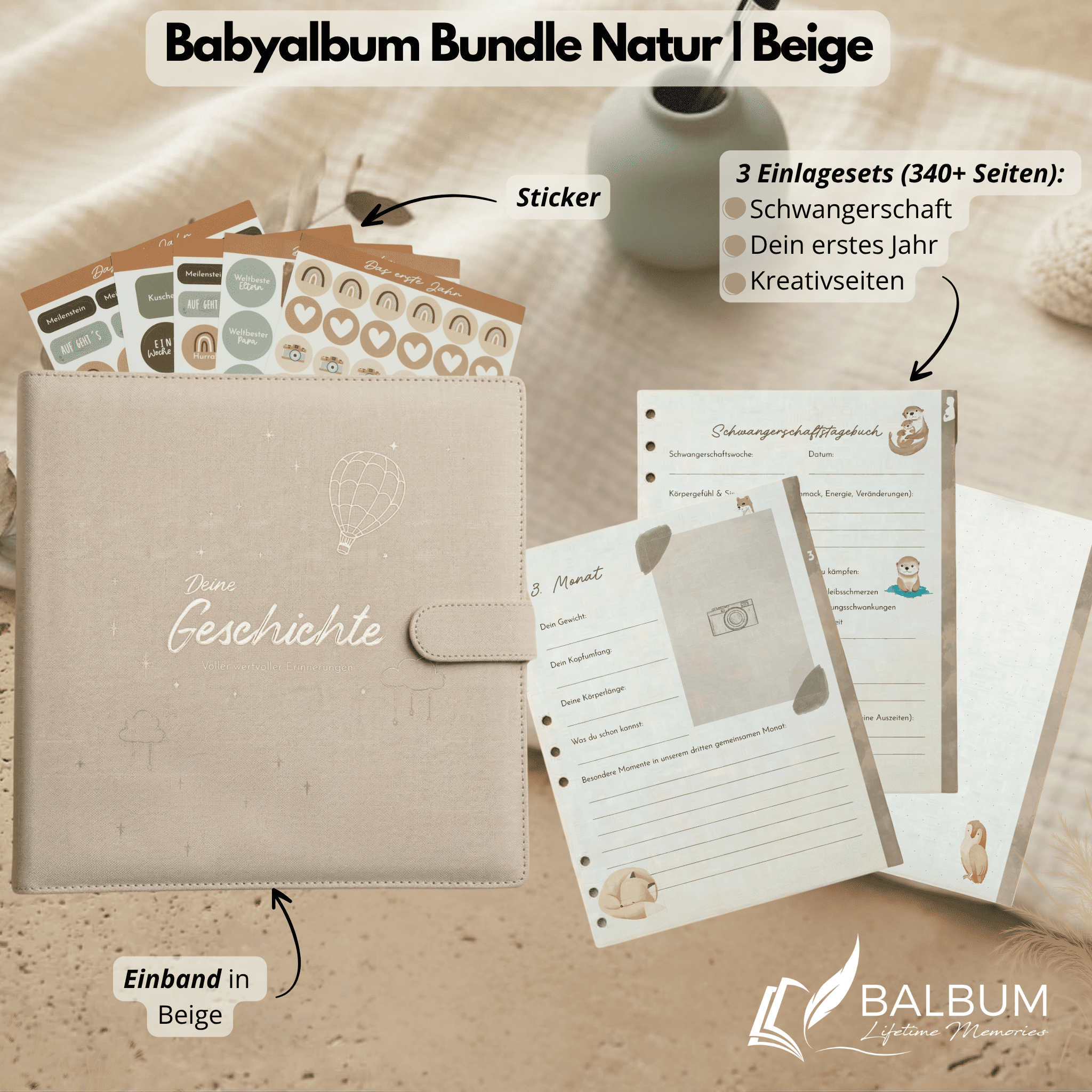 Babyalbum Bundle – Schwangerschaft & erstes Jahr – Natur | Einband Beige