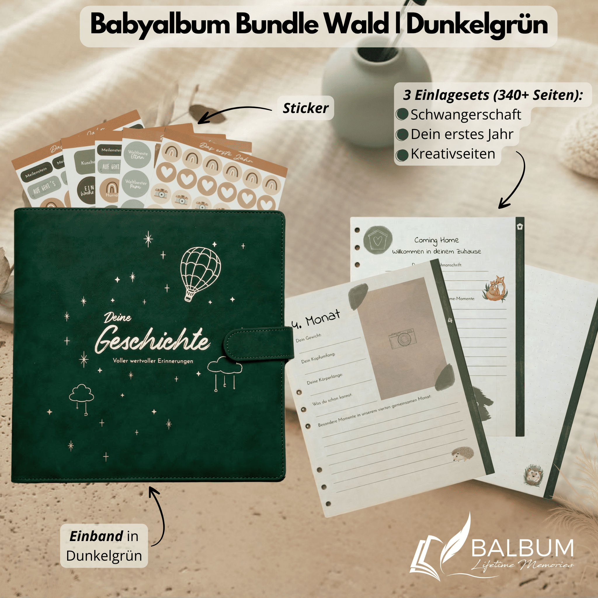 Babyalbum Bundle – Schwangerschaft & erstes Jahr – Wald | Einband Dunkelgrün