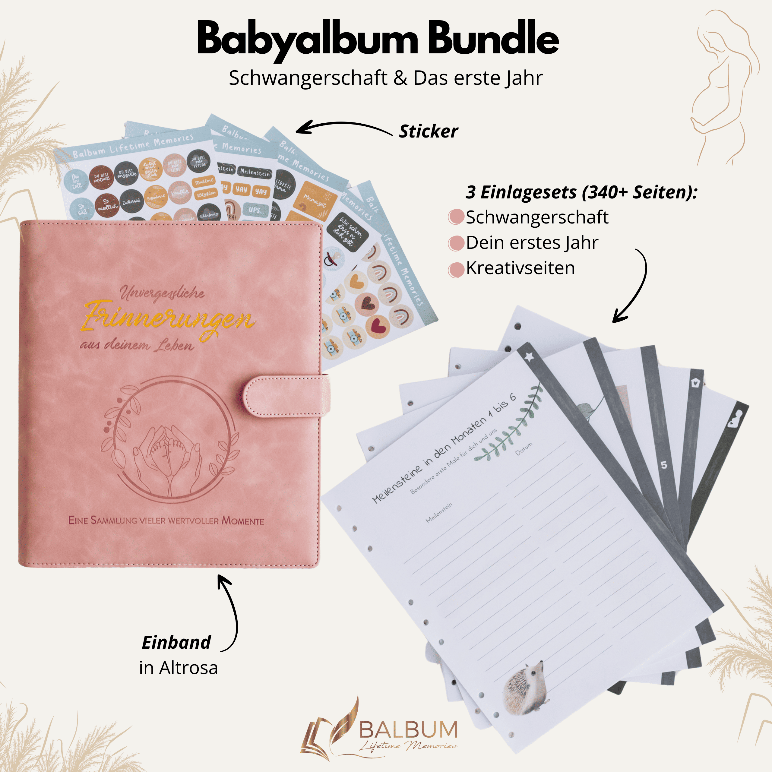 Babyalbum Bundle – Schwangerschaft & erstes Jahr – Wald | Einband Altrosa