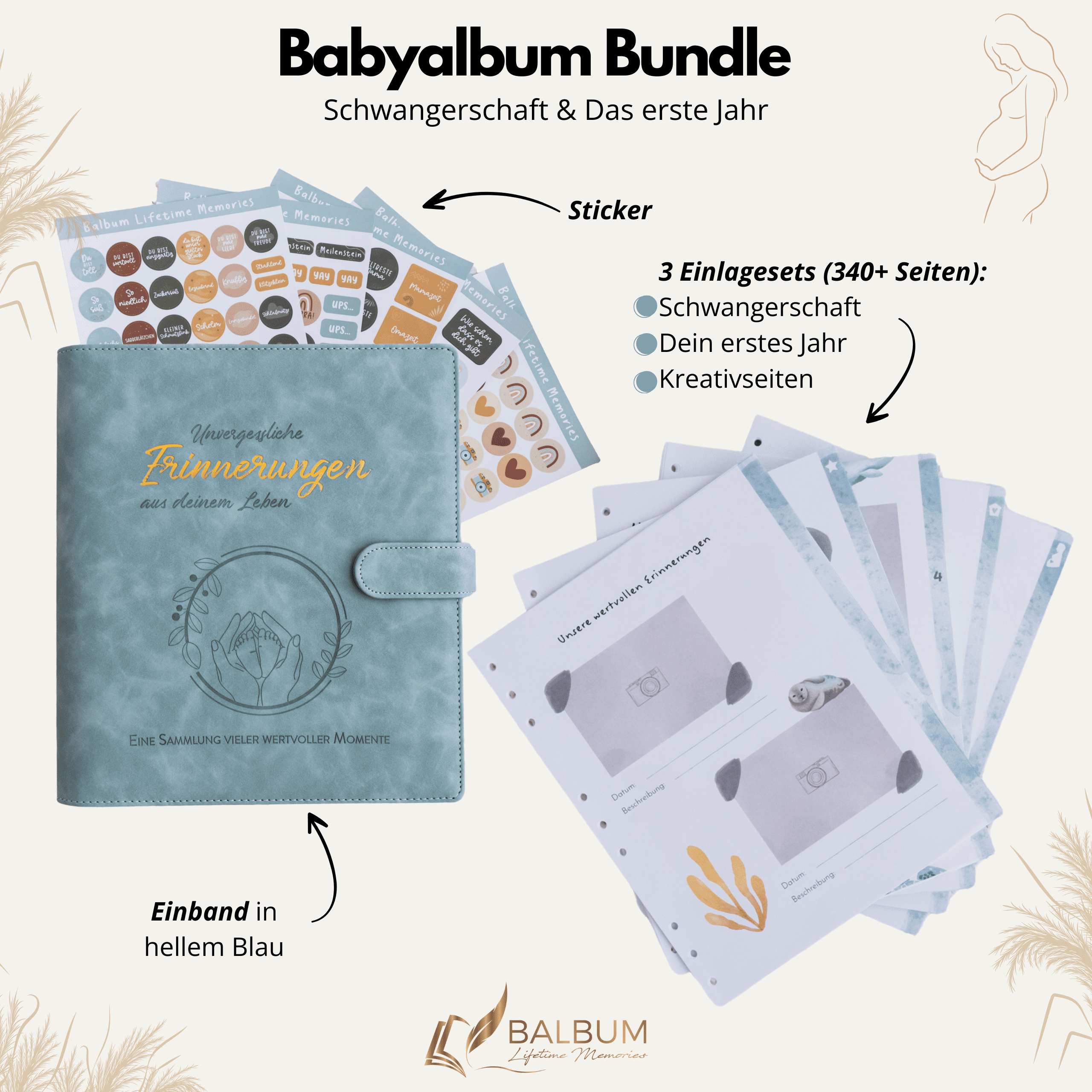Babyalbum Bundle – Schwangerschaft & erstes Jahr – Meer | Einband Hellblau