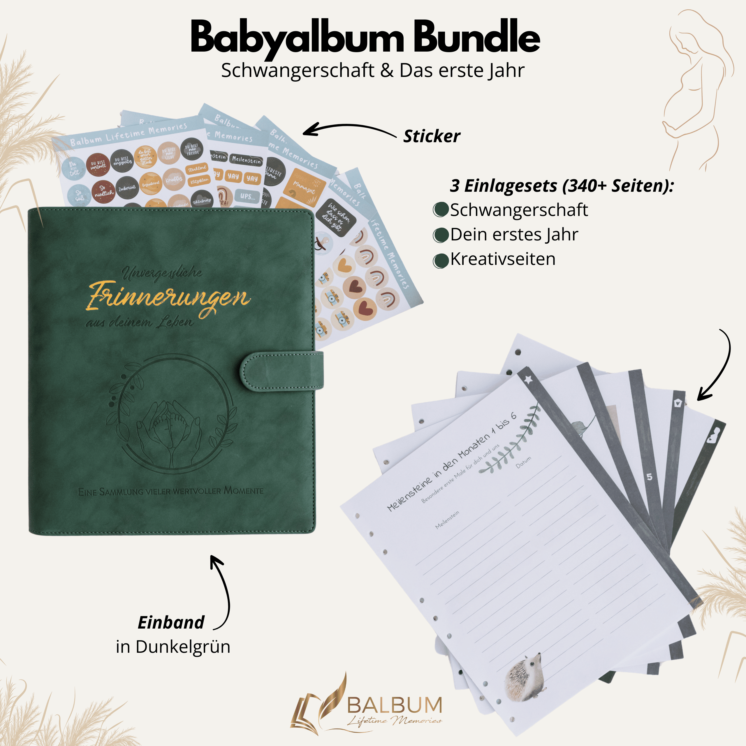 Babyalbum Bundle – Schwangerschaft & erstes Jahr – Wald | Einband Dunkelgrün