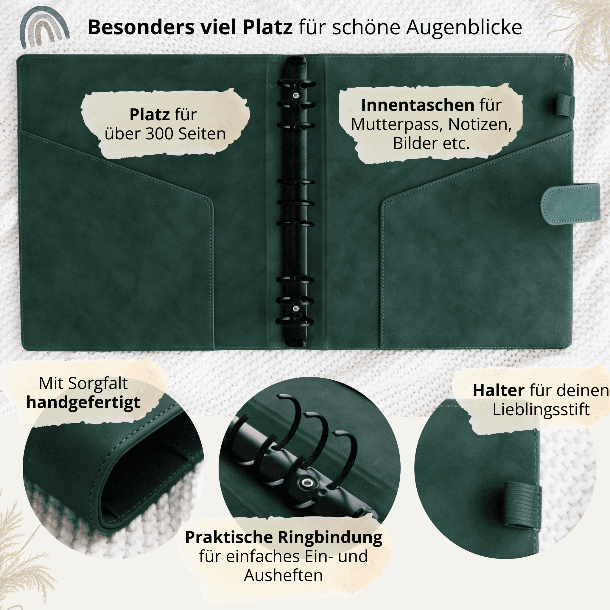 Ringbinder Dunkelgrün – Veganes Softleder inkl. Geschenkbox