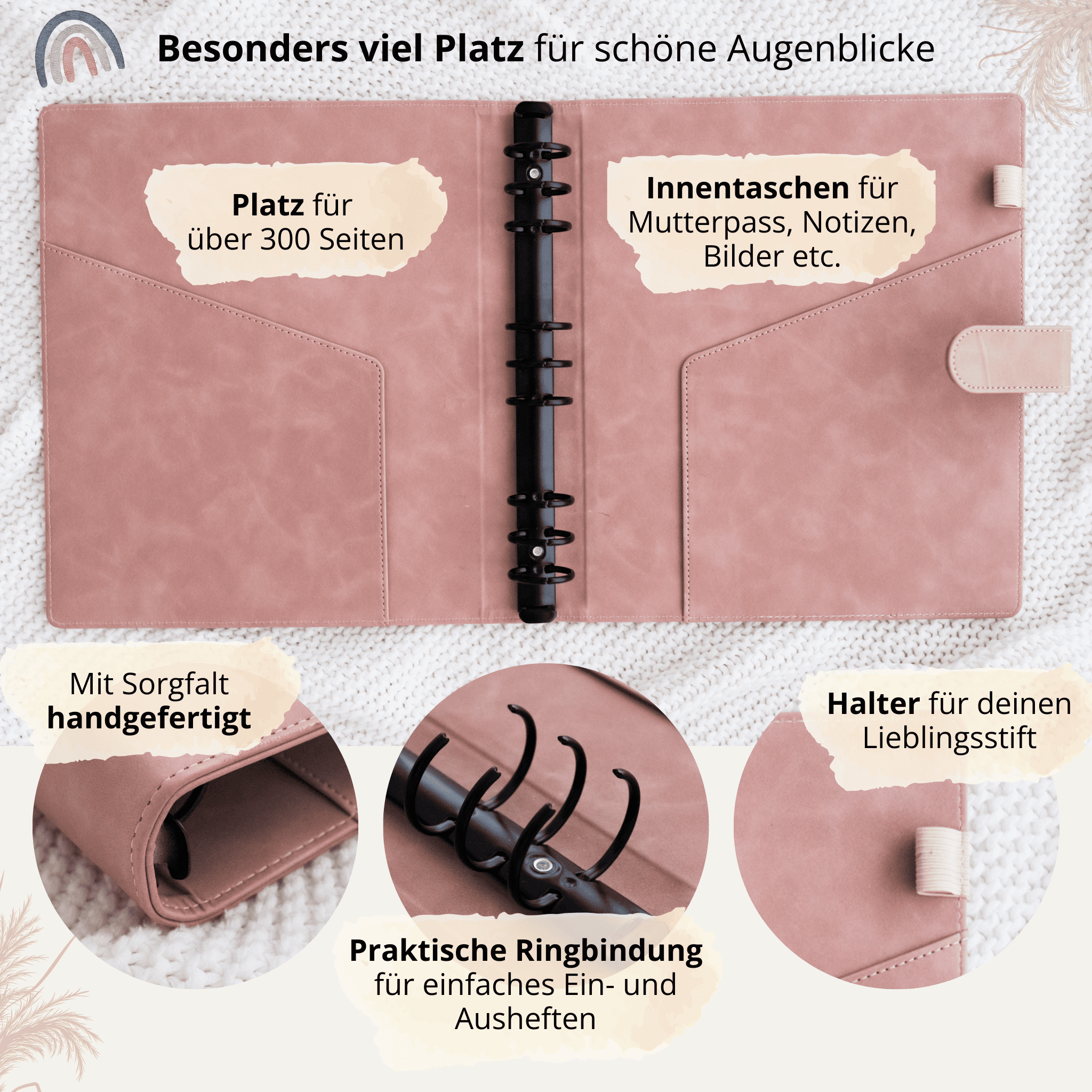 Ringbinder Altrosa – Veganes Softleder inkl. Geschenkbox