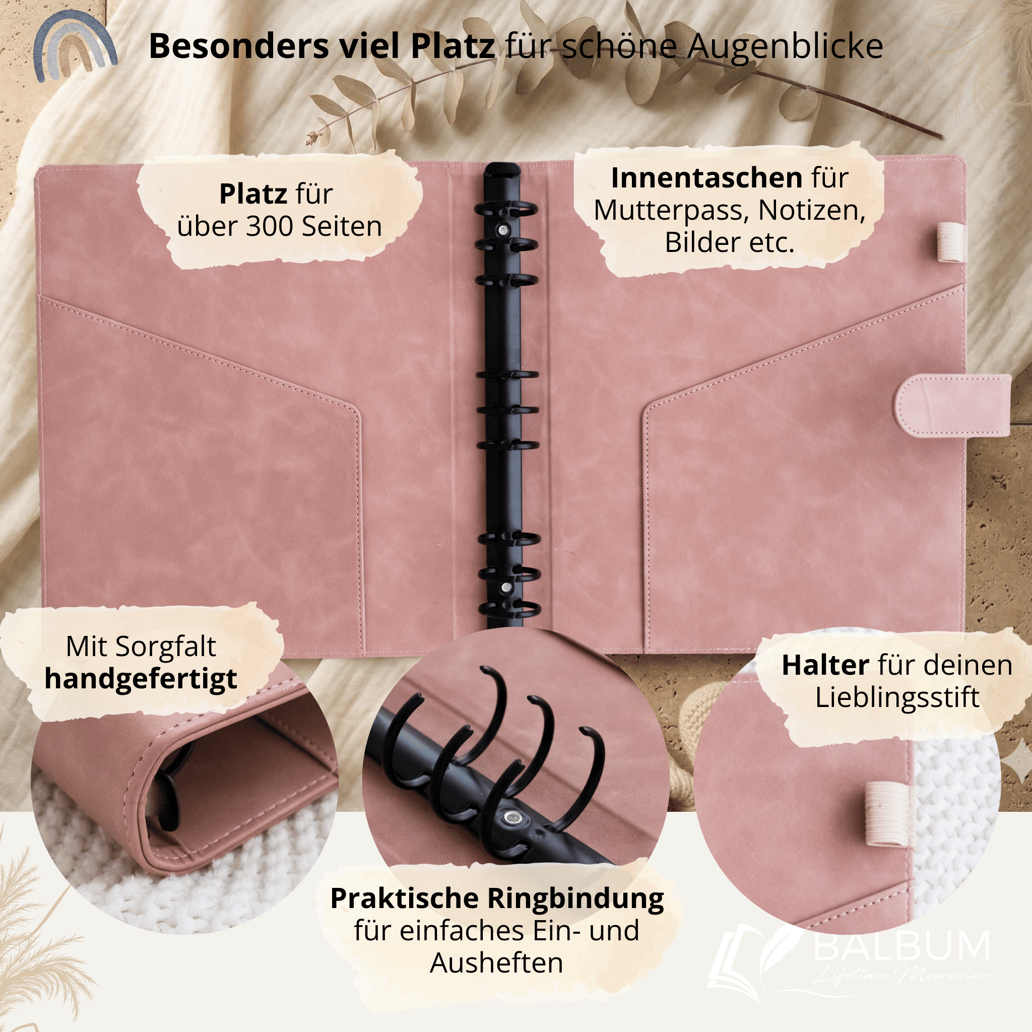 Ringbinder Altrosa – Veganes Softleder inkl. Geschenkbox (Erste Edition)