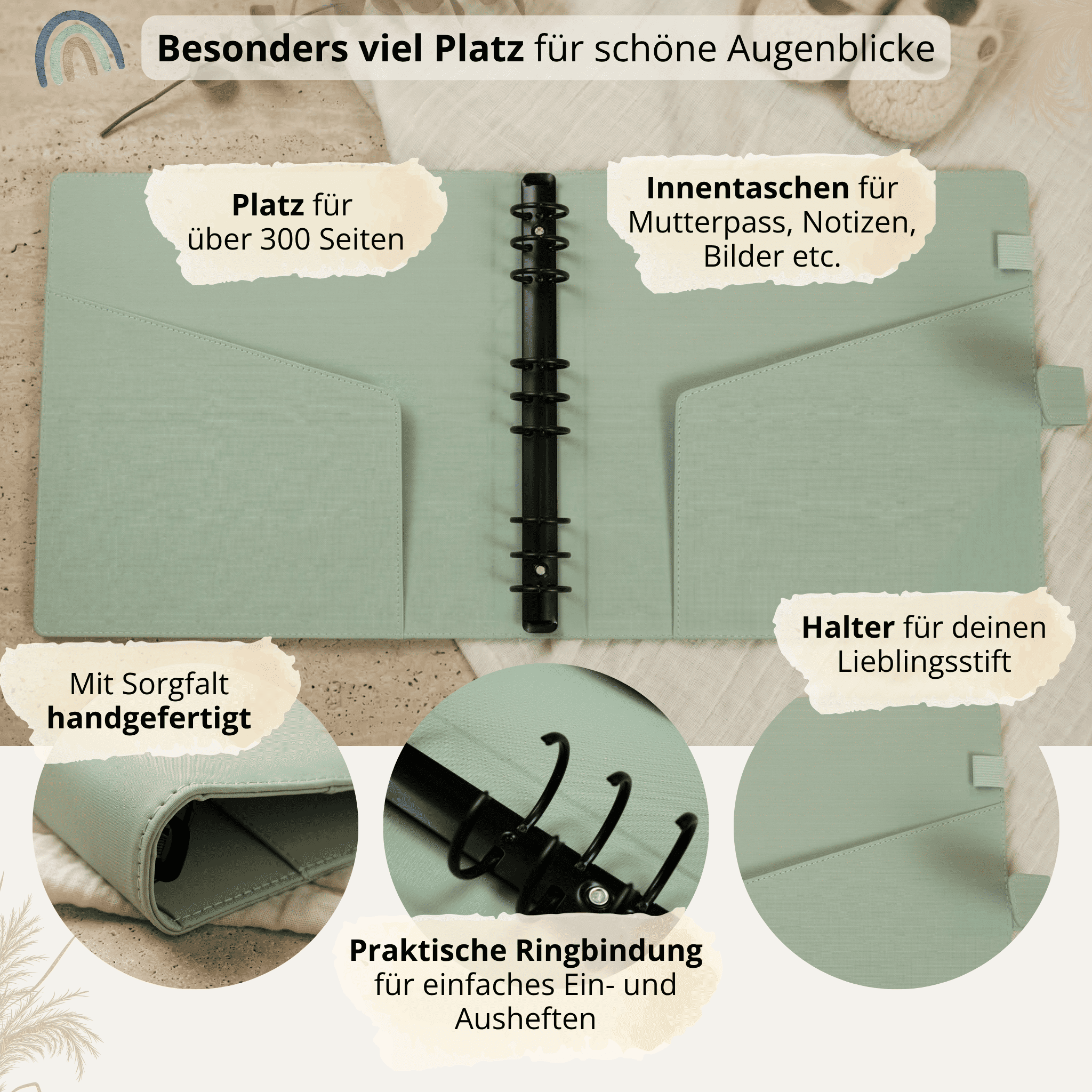 Ringbinder Salbeigrün - Leinen inkl. Geschenkbox