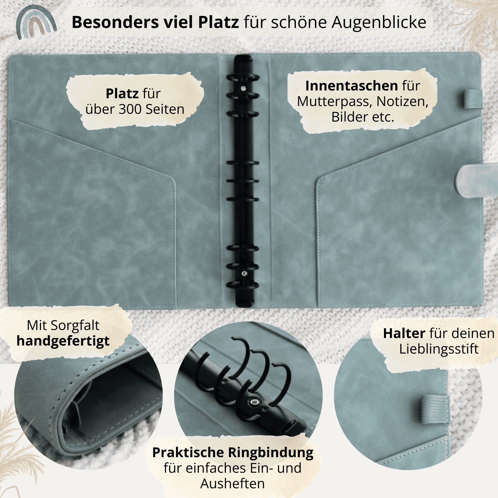 Ringbinder Hellblau – Veganes Softleder inkl. Geschenkbox