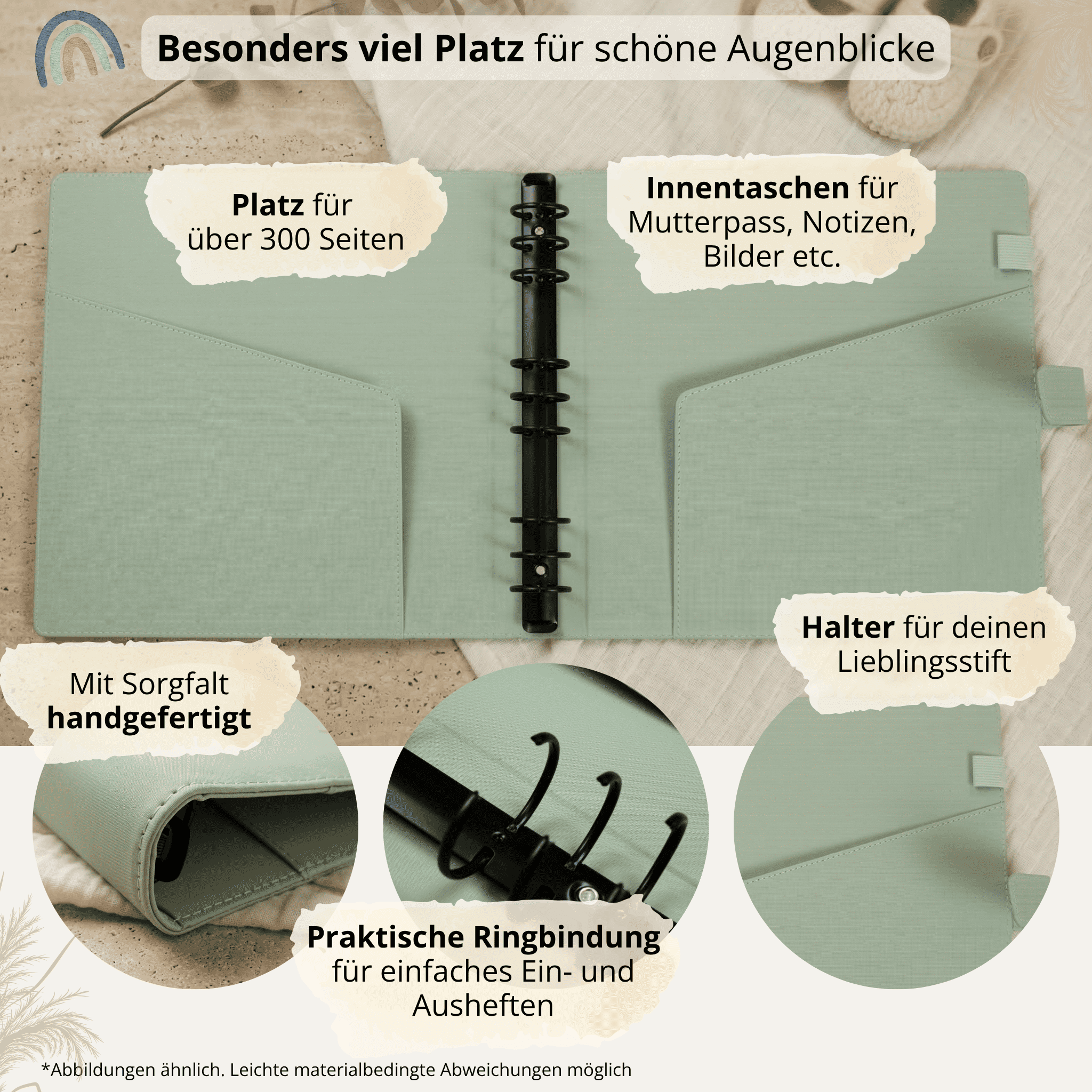 Babyalbum Bundle – Schwangerschaft & erstes Jahr – Natur | Einband Salbeigrün