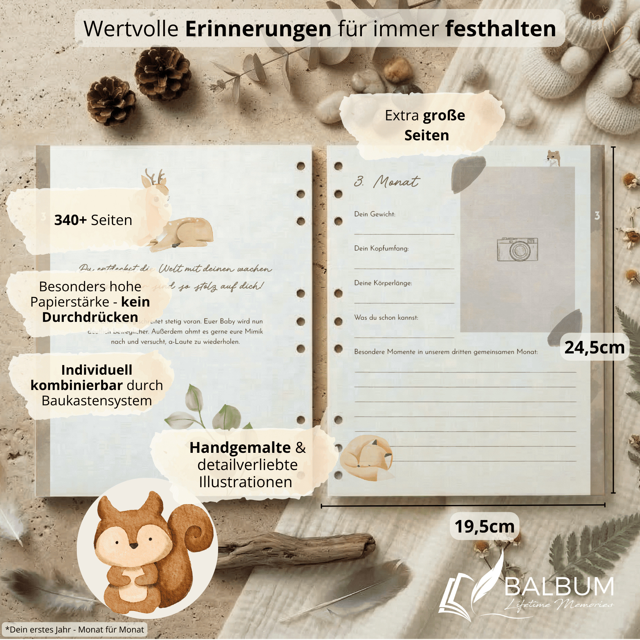 Babyalbum Bundle – Schwangerschaft & erstes Jahr – Natur | Einband Beige