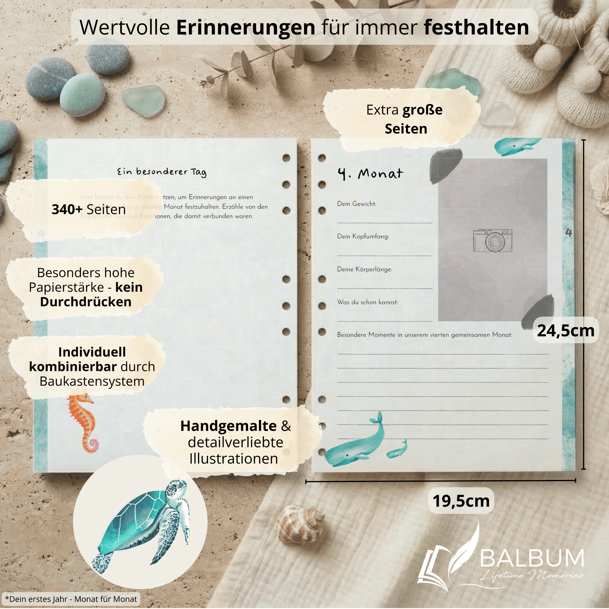 Babyalbum Bundle – Schwangerschaft & erstes Jahr – Meer | Einband Hellblau