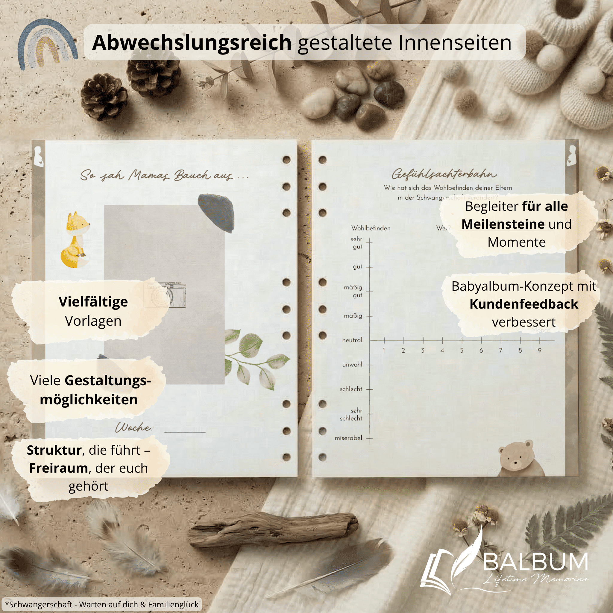 Babyalbum Bundle – Schwangerschaft & erstes Jahr – Natur | Einband Beige
