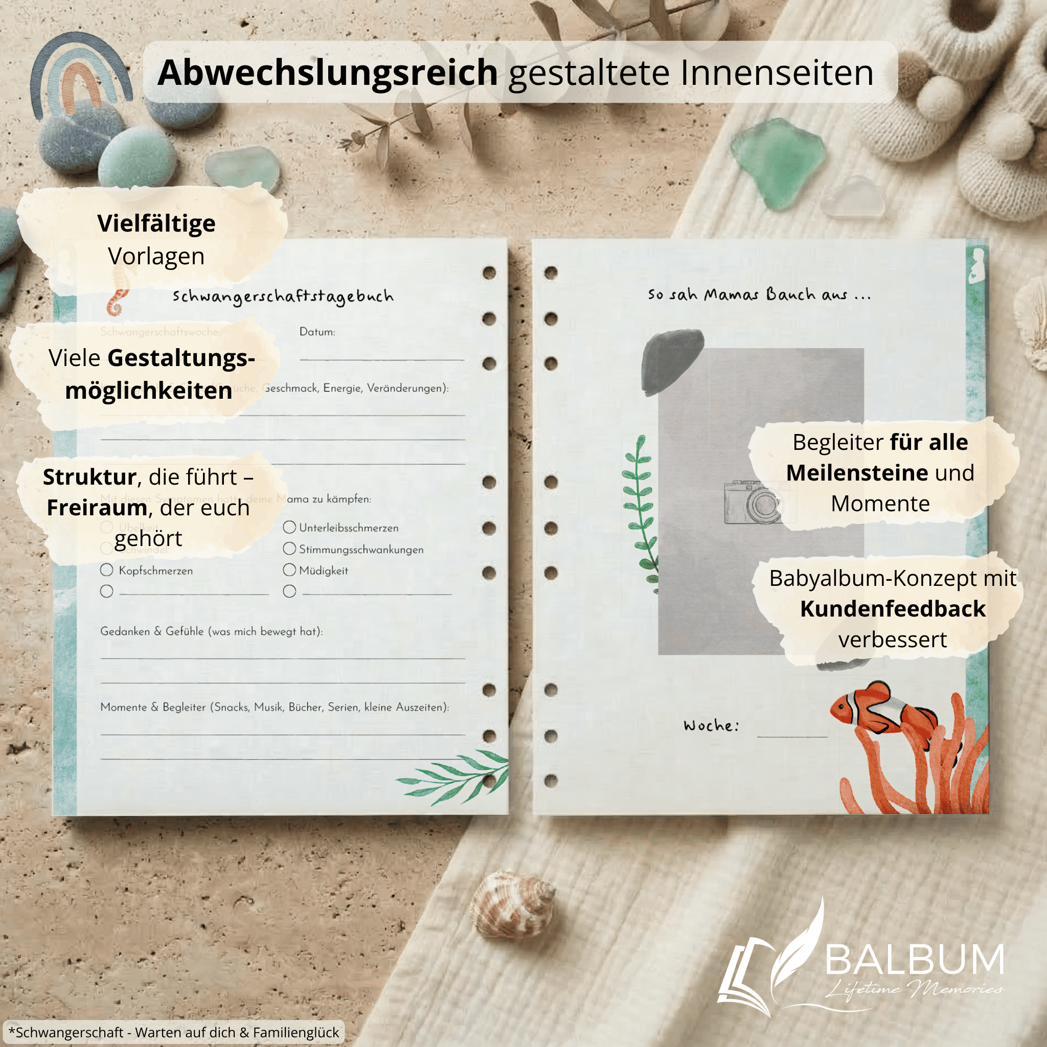Babyalbum Bundle – Schwangerschaft & erstes Jahr – Meer | Einband Hellblau