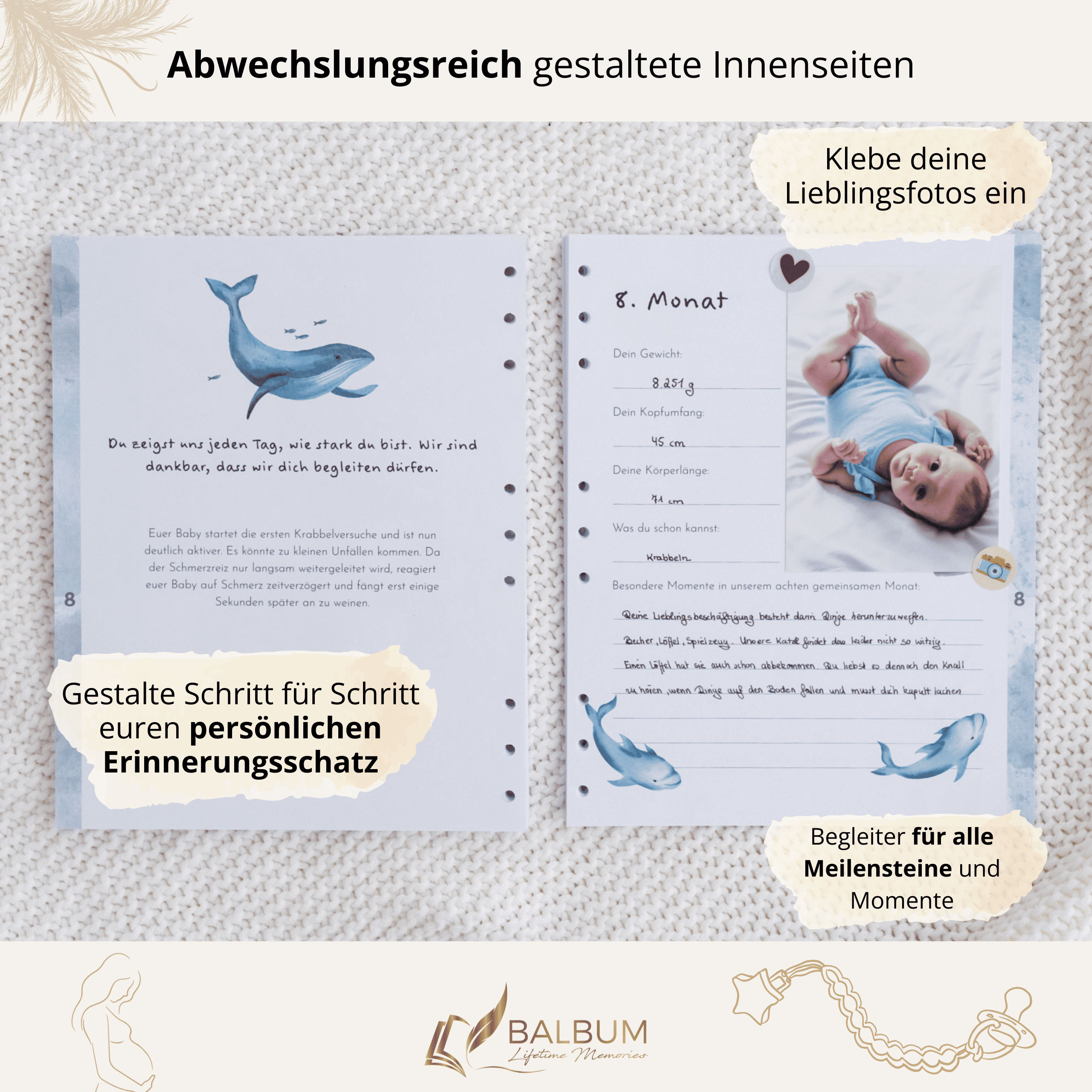 Babyalbum Bundle – Schwangerschaft & erstes Jahr – Meer | Einband Hellblau